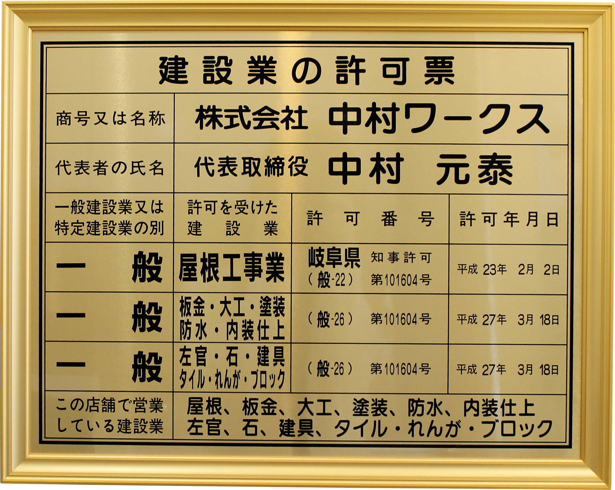 岐阜県知事許可(般-27)第101604号