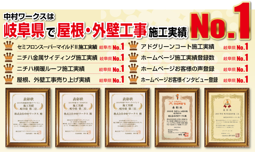 中村ワークスは岐阜県で屋根・外壁工事施工実績No1